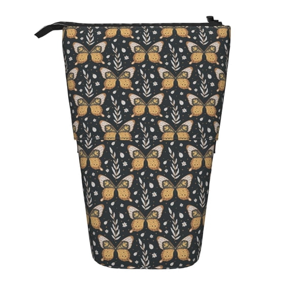 Lsque Flower Butterfly Pattern Telescopic Pencil Bag Pen Holder Stationery Case, Stand-up Retractable Transformer Bag Organizer