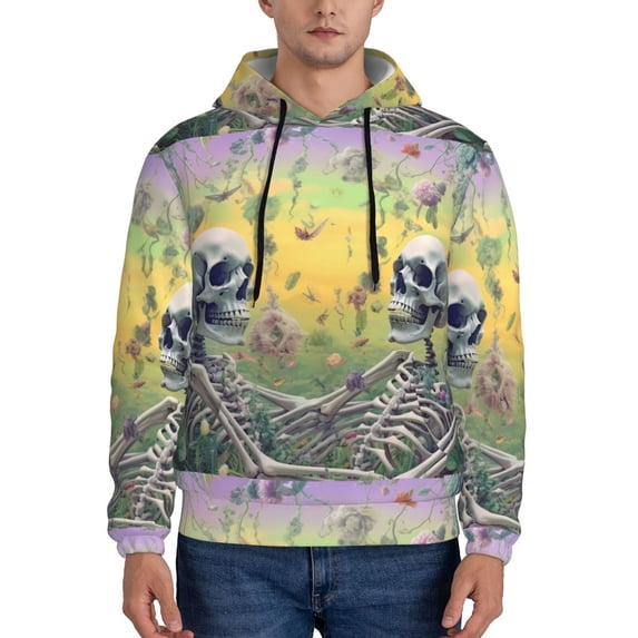 Lsque Flower Butterfly Skull Couple Pattern Casual Men's Hoodie,Hooded Sweatshirt with Kangaroo Pocket,Pullover Hoodie-X-Large