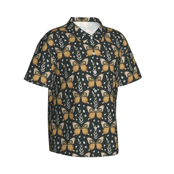 Lsque Flower Butterfly pattern Hawaiian Shirt for Men, Unisex Summer Beach Casual Short Sleeve Button Down Shirts-X-Large