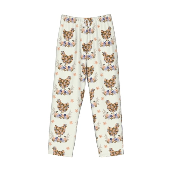 Lsque Flower Chicken Print Men's Pajama Pants, Lounge Pant - Comfortable Home Wear,Elastic Waistband, Stylish Design-X-Large