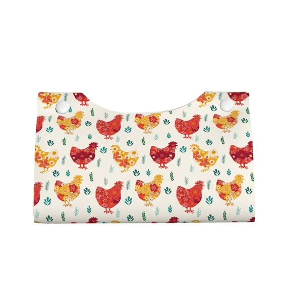 Lsque Flower Chicken Printed Long Tissue Box Cover Holder, Facial Paper Organizer Dispenser,Triangle with Bottom Belt, PVC Leather Decorative Organizer