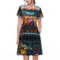 thumbnail image 1 of Lsque Flower Covered Vintage Car Print Women's Casual Dress T-Shirt Summer Short Sleeve Scoop Neck Swing Dresses, 1 of 6