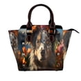 thumbnail image 1 of Lsque Flower Crown Dog Pattern Leather Rivet Shoulder Bag – Elegant Genuine Leather & Microfiber PU Crossbody with Detachable Adjustable Strap, 1 of 5