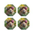 thumbnail image 1 of Lsque Flower Crown Guinea Pig Pattern 4" Drink Coasters Set of 4, PVC Leather Absorbent Coasters, Table Coaster Set Decorative Coffee Cup Coasters Housewarming Gift -Octagon, 1 of 6