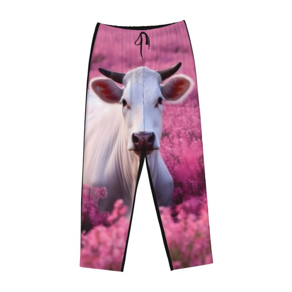 Lsque Flower Field Cow Print Women's Pajama Pants, Lounge Pant - Comfortable Home Wear,Elastic Waistband, Stylish Design-Small