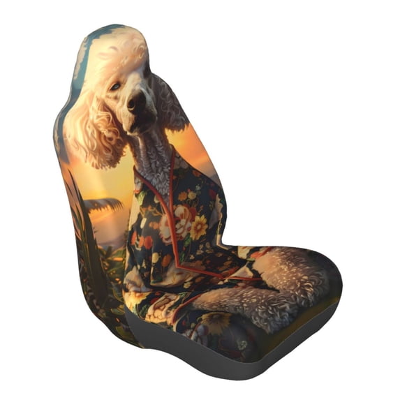 Lsque Flower Field Poodle Pattern Car Seat Covers for Front Seats , Waterproof Seat Covers for Cars, Sporty Front Seat Covers,Car Seat Cover Protector Front Seats