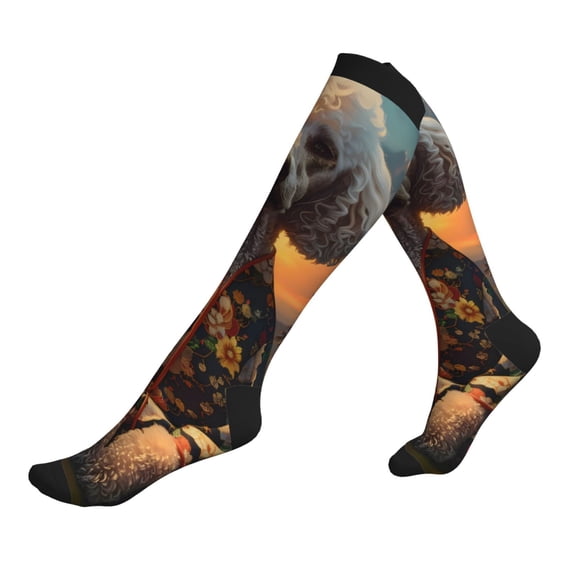Lsque Flower Field Poodle Pattern Sport Compression Socks for Men & Women 15-20 mmHg Knee High Nurse Pregnant Running Medical and Travel Athletic