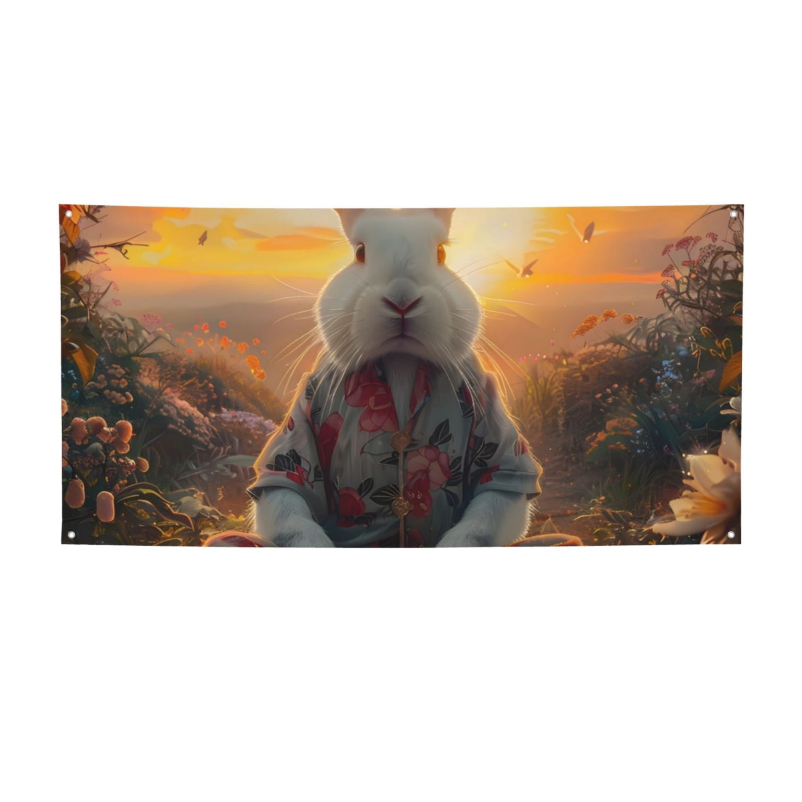 Lsque Flower Meditating Rabbit Pattern Party Banner, Festive Banner ...
