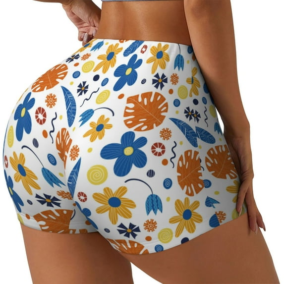 Lsque Flower Pattern High Waisted Biker Shorts for Women-Tummy Control Fitness Athletic Workout Running Yoga Gym Shorts,Moisture-Wicking-XX-Large