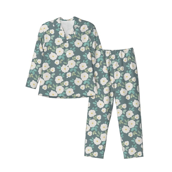 Lsque Flower Pattern Long Sleeve Pajama Set for Men - Soft 2-Piece Sleepwear and Loungewear Set with Pockets, Comfy Nightwear-X-Large