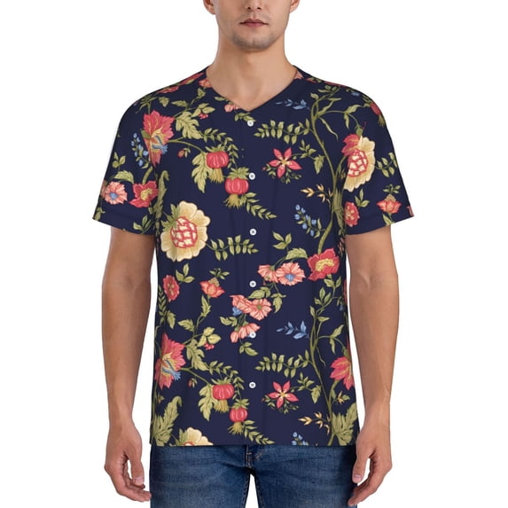 Lsque Flower Pattern Mens Polo Golf Shirts Funny Graphics Shorts Sleeve Button Shirts Baseball T-shirt-Large