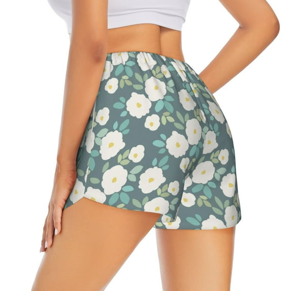 Lsque Flower Printed Women's Running Shorts with Liner Pockets,Elastic Quick Dry Workout Athletic Gym Yoga Shorts,Womens High Waist Shorts-Medium