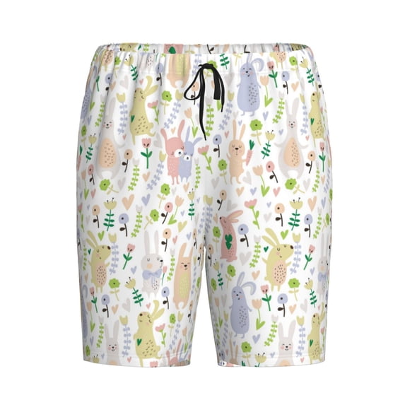 Lsque Flower Rabbit Mens Sleep Pajama Shorts,Short Pajama Pants, Cotton Ultra-Soft Knit-4X-Large