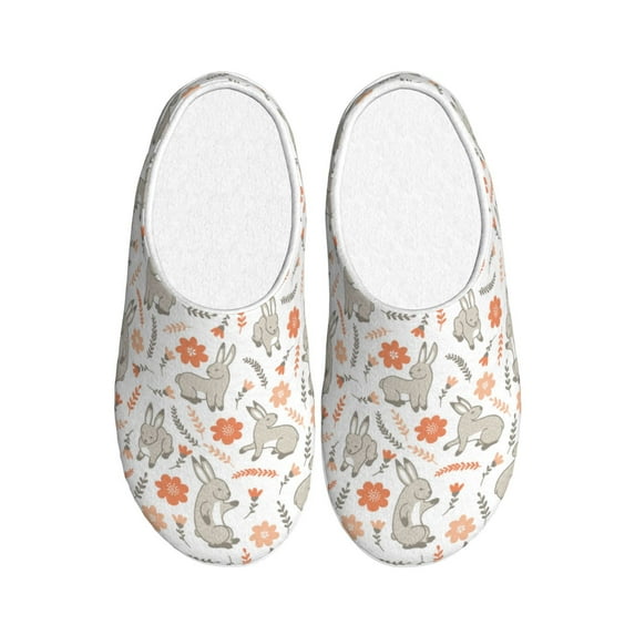 Lsque Flower Rabbit Pattern Womens Comfort Cotton on Scuff With Memory Foam and Anti-skid Sole Slipper-39/40