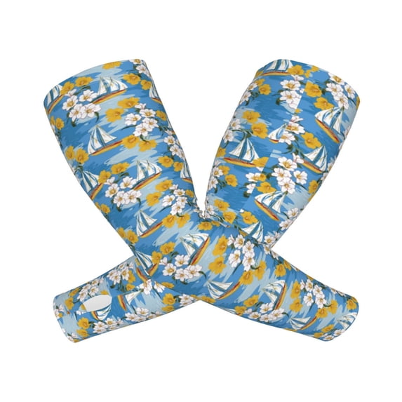Lsque Flower and Sail Boat Cooling Arm Sleeves for Men & Women -Compression Sleeves to Cover Arms for Working,Sun Sleeves for UV Protection,Breathable, Moisture-Wicking