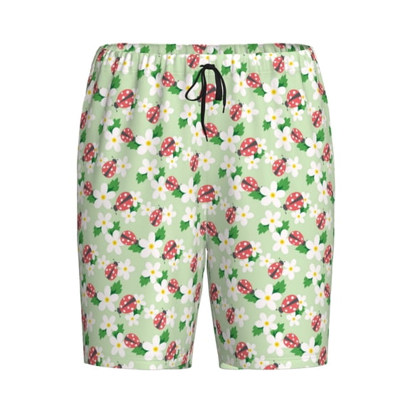 Lsque Flower With Ladybug Mens Sleep Pajama Shorts,Short Pajama Pants, Cotton Ultra-Soft Knit-Medium