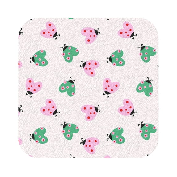 Lsque Flower on ladybirds Pattern 4" Drink Coasters Set of 6, Leather Absorbent Coasters, Table Coaster Set Decorative Coffee Cup Coasters Housewarming Gift,Square