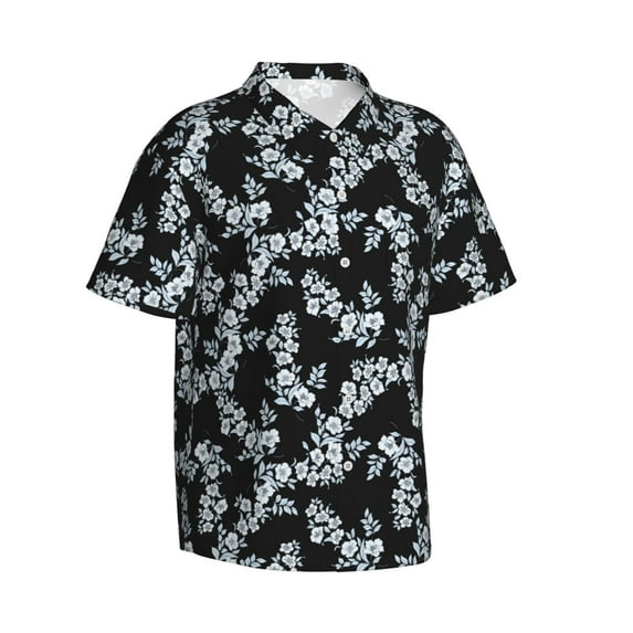 Lsque Flower pattern Hawaiian Shirt for Men, Unisex Summer Beach Casual Short Sleeve Button Down Shirts-Small