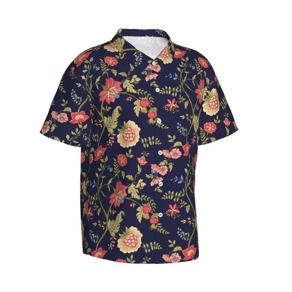 Lsque Flower pattern Hawaiian Shirt for Men, Unisex Summer Beach Casual Short Sleeve Button Down Shirts-XX-Large