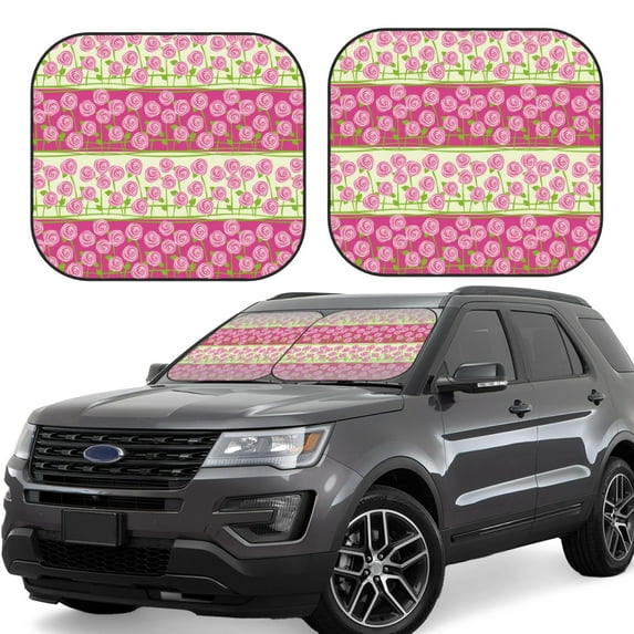 Lsque Flowers 2 PCS Windshield Sun Shade | CarFoldable Window Covers | Car Accessories Reflect UV for Universal Cars SUV Truck | Small