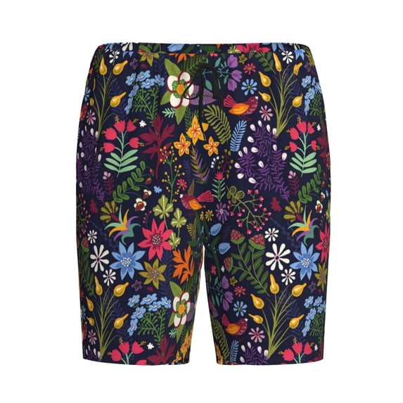 Lsque Flowers And Birds Mens Sleep Pajama Shorts,Short Pajama Pants, Cotton Ultra-Soft Knit-4X-Large