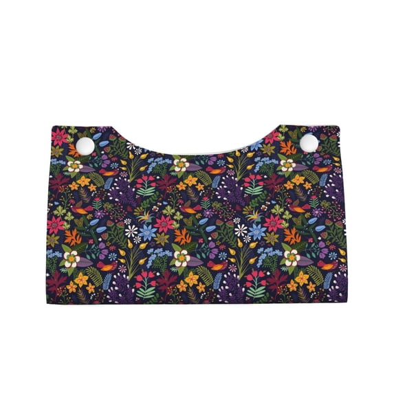 Lsque Flowers And Birds Printed Long Tissue Box Cover Holder, Facial Paper Organizer Dispenser,Triangle with Bottom Belt, PVC Leather Decorative Organizer