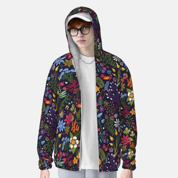 Lsque Flowers And Birds UPF 50+ Lightweight Sun Protection Men's Women's Long Sleeve Shirt, Hoodie Performance -Small
