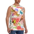 thumbnail image 1 of Lsque Flowers And Birds Watercolor Print Men's Cotton Blend Sleeveless Muscle Shirts (S-3XL)- Moisture Wicking, Odor Protection, UPF 30+,X-Large, 1 of 8