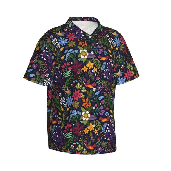 Lsque Flowers And Birds pattern Hawaiian Shirt for Men, Unisex Summer Beach Casual Short Sleeve Button Down Shirts-XX-Large