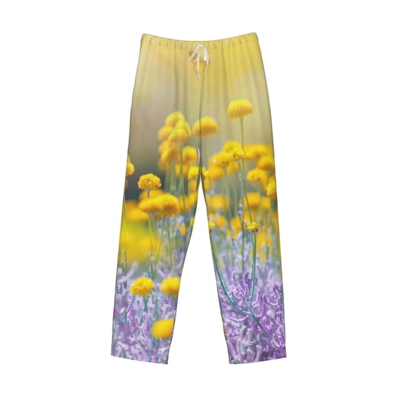 Lsque Flowers And Butterflies Print Men's Pajama Pants, Lounge Pant - Comfortable Home Wear,Elastic Waistband, Stylish Design-Large