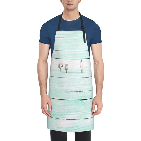 Lsque Flowers And Turquoise Wooden Waterproof Apron Chef Aprons for Men Heavy Duty Chemical Work Apron Extra Long Grilling Aprons with Adjustable Bib Apron