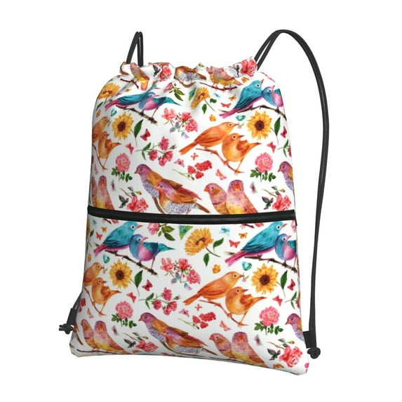Lsque Flowers Birds And Butterflies Print Drawstring zipper Backpack Bag Sport Gym Sackpack Cinch Bags Drawstring Bags Draw String Sport Bag-One Size