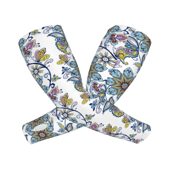 Lsque Flowers and Butterflies Cooling Arm Sleeves for Men & Women -Compression Sleeves to Cover Arms for Working,Sun Sleeves for UV Protection,Breathable, Moisture-Wicking
