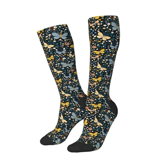 Lsque Flowers Butterfly Printed Crew Socks Men's Women's LightWeight Thin Casual Calf Socks ,Knee High Socks,Cotton Socks