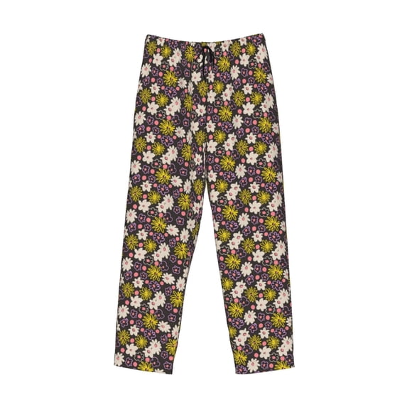 Lsque Flowers Daisy Print Men's Pajama Pants, Lounge Pant - Comfortable Home Wear,Elastic Waistband, Stylish Design-X-Large