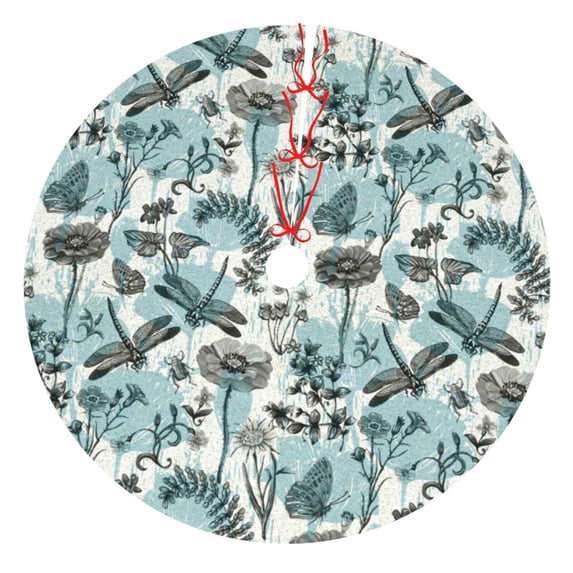 Lsque Flowers In Vintage Print Christmas Tree Skirt, Tree Skirt with Ties or Velcro, Perfect for Holiday Decorations, Halloween, and New Year-36"