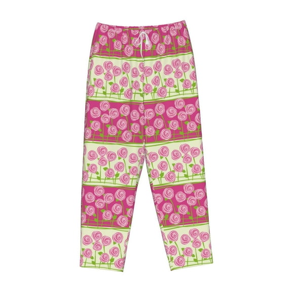 Lsque Flowers Print Women's Pajama Pants, Lounge Pant - Comfortable Home Wear,Elastic Waistband, Stylish Design-Medium