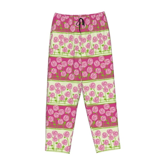 Lsque Flowers Print Women's Pajama Pants, Lounge Pant - Comfortable Home Wear,Elastic Waistband, Stylish Design-Small