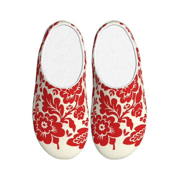 Lsque Flowers Red Beige Pattern Womens Comfort Cotton on Scuff With Memory Foam and Anti-skid Sole Slipper-40/41