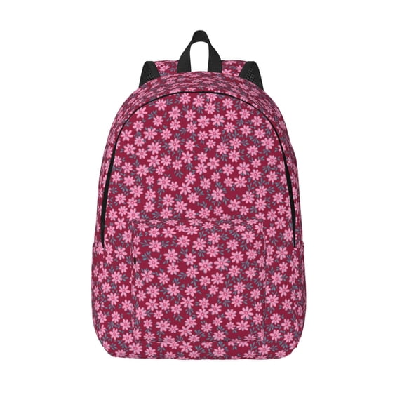 Lsque Flowers With Green Leaves Pattern Canvas Daypack, Durable Backpack, High-quality Versatile Backpack,Vintage Compact Backpack-Medium