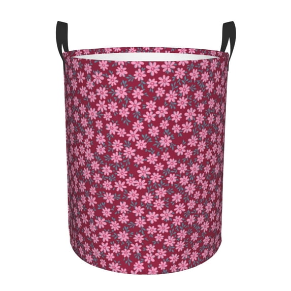 Lsque Flowers With Green Leaves Pattern Laundry Hamper Basket, Tall Woven Rope Hamper Basket for Clothes, Lightweight Storage Basket, Collapsible Waterproof-Small