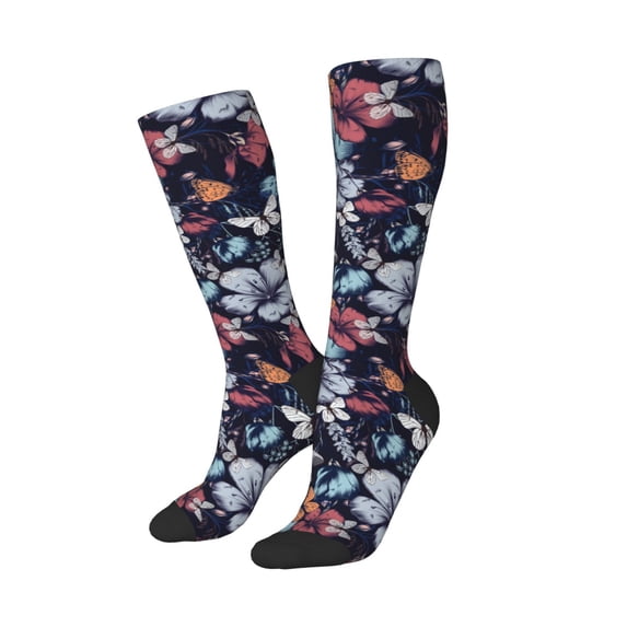 Lsque Flowers ad Butterflies Printed Crew Socks Men's Women's LightWeight Thin Casual Calf Socks ,Knee High Socks,Cotton Socks
