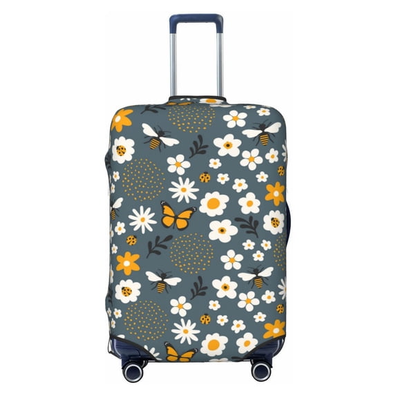 Lsque Flowers and Bee Printed Luggage Cover, Travel Luggage Protector,Scratch and Dirt Resistant, Fits 18-32 Inch Luggage - X-Large