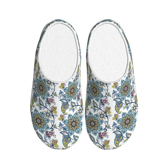 Lsque Flowers and Butterflies Pattern Womens Comfort Cotton on Scuff With Memory Foam and Anti-skid Sole Slipper-37/38