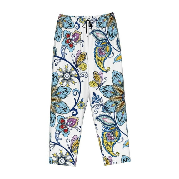 Lsque Flowers and Butterflies Print Women's Pajama Pants, Lounge Pant - Comfortable Home Wear,Elastic Waistband, Stylish Design-XX-Large
