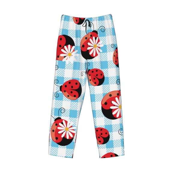 Lsque Flowers and Lady Bugs Print Men's Pajama Pants, Lounge Pant - Comfortable Home Wear,Elastic Waistband, Stylish Design-Medium