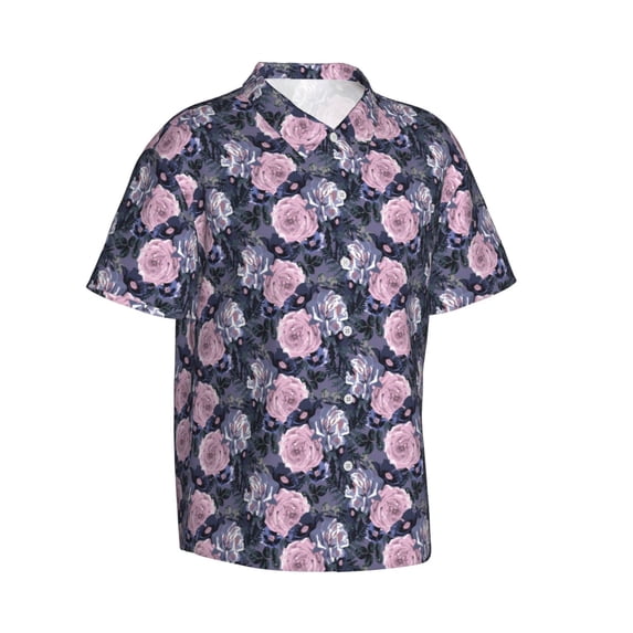Lsque Flowers pattern Hawaiian Shirt for Men, Unisex Summer Beach Casual Short Sleeve Button Down Shirts-XX-Large