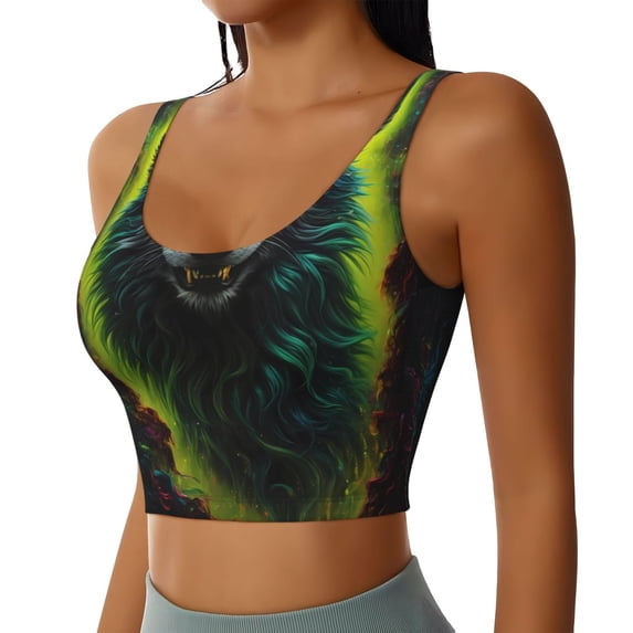 Lsque Fluorescent Wolf Printed Women'S Sports Bra, Compression, Moisture Wicking, High-Impact Sports Bra For Women,Supportive sports bra-XX-Large