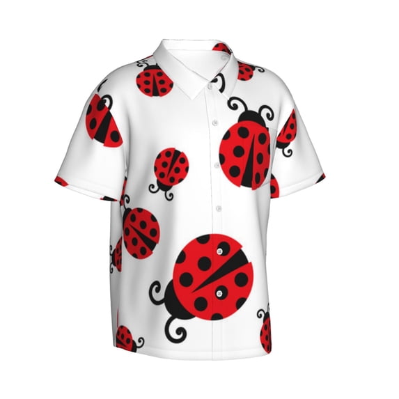 Lsque Fly Flying Ladybug pattern Hawaiian Shirt for Men, Unisex Summer Beach Casual Short Sleeve Button Down Shirts-Medium