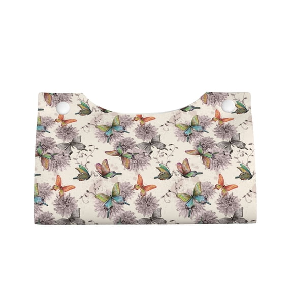 Lsque Flying Butterflies-1 Printed Long Tissue Box Cover Holder, Facial Paper Organizer Dispenser,Triangle with Bottom Belt, PVC Leather Decorative Organizer